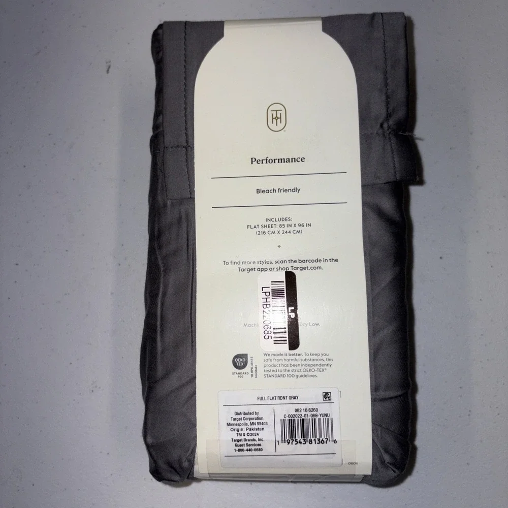 Full 400 Thread Count Performance Flat Sheet Dark Gray - Threshold: Cotton